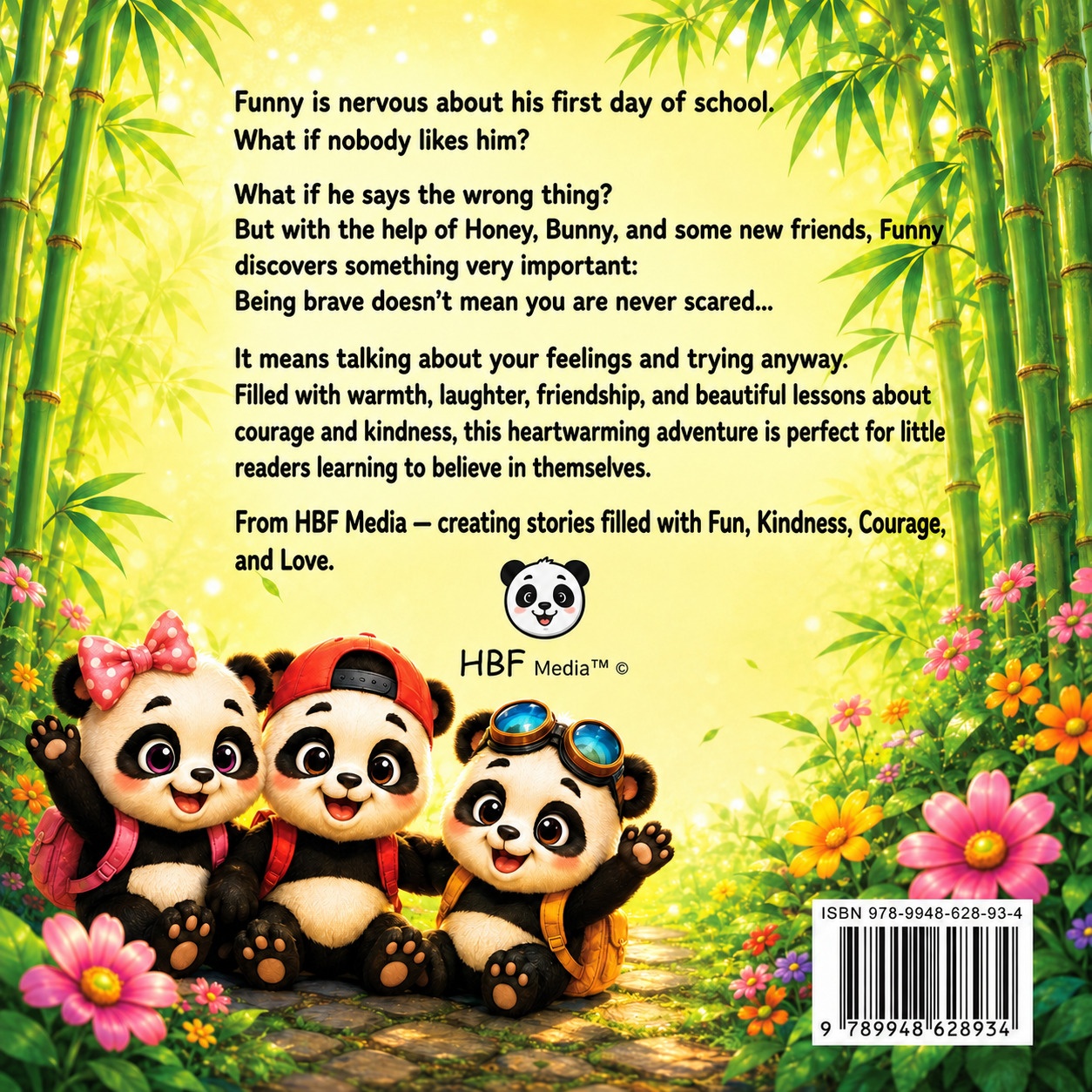 Back cover of First Day of School book with story description and ISBN barcode